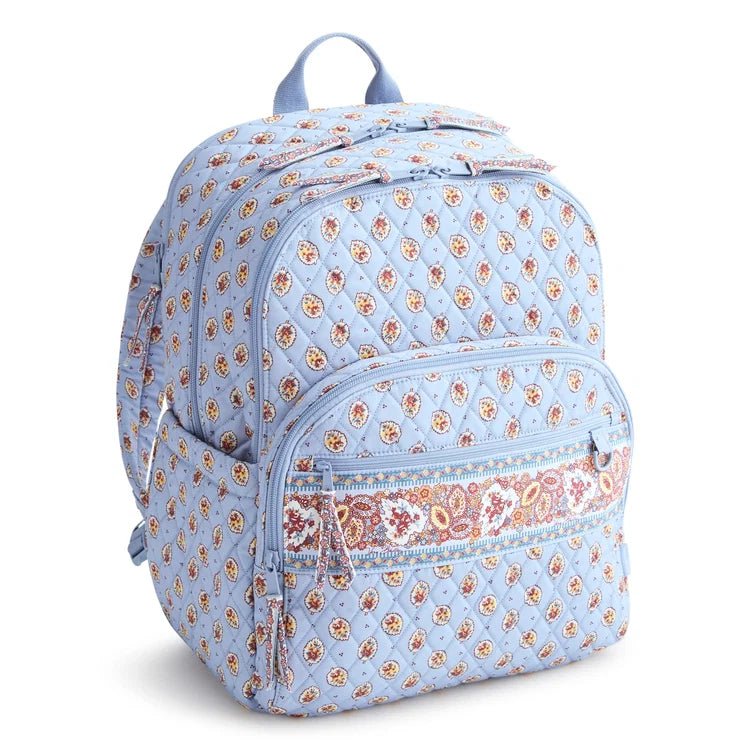 Vera Bradley Large Bancroft Backpack | Premium Cotton | Blue Leaf - Juli's Wearable Art