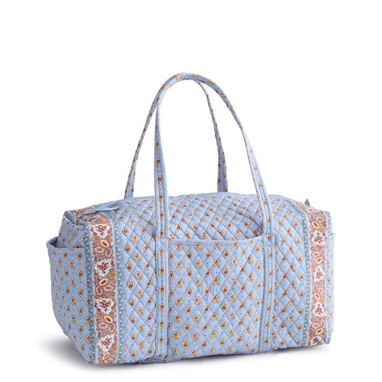 Vera Bradley Large Original Duffel Bag | Premium Cotton | Blue Leaf