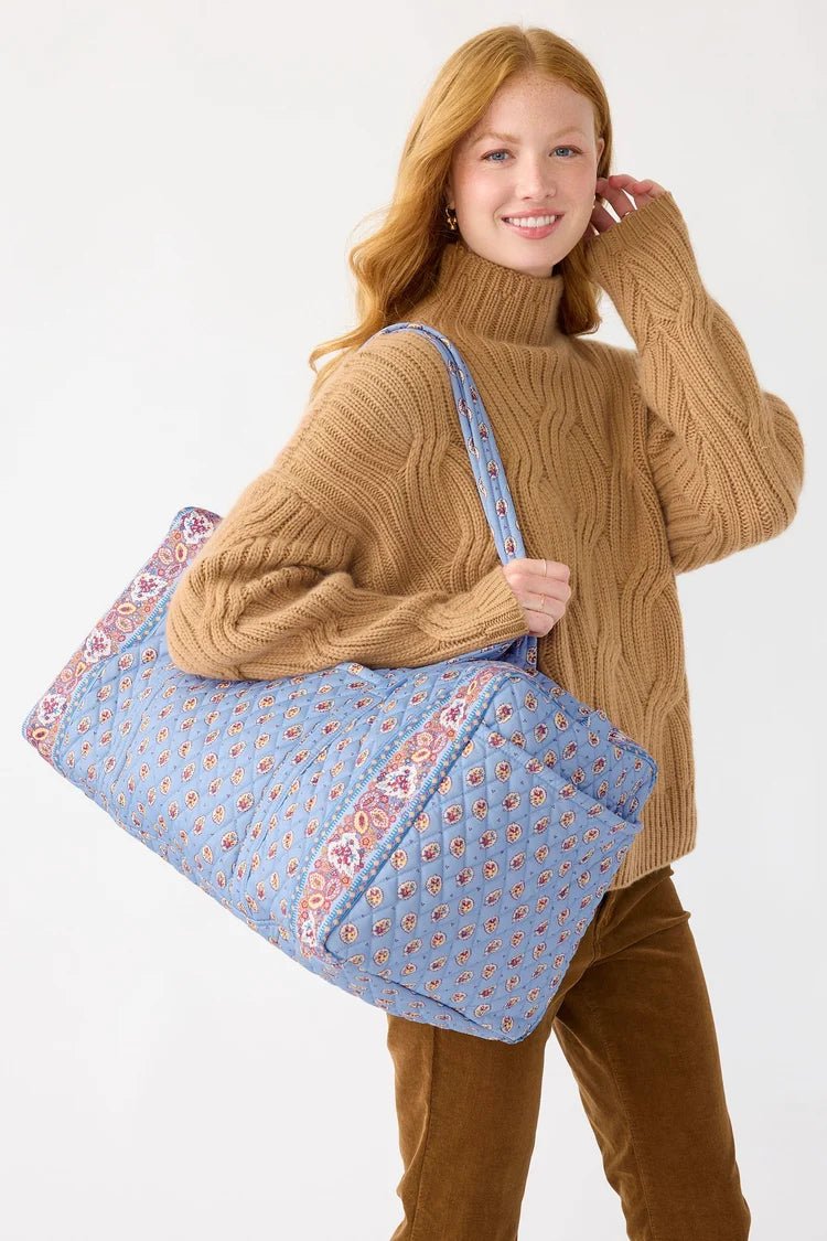 Vera Bradley Large Original Duffel Bag | Premium Cotton | Blue Leaf