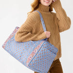Vera Bradley Large Original Duffel Bag | Premium Cotton | Blue Leaf - Juli's Wearable Art