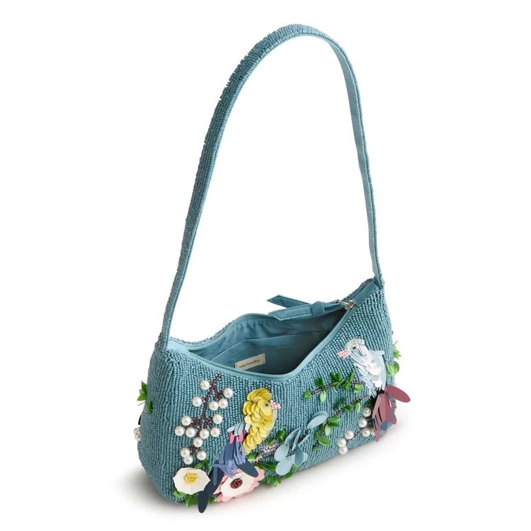 Vera Bradley Mini Roxbury Crescent Shoulder Bag | Prairie Blooms Bluestone Beaded - Juli's Wearable Art