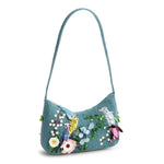 Vera Bradley Mini Roxbury Crescent Shoulder Bag | Prairie Blooms Bluestone Beaded - Juli's Wearable Art
