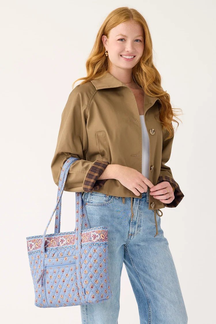 Vera Bradley Small Original Vera Tote | Premium Cotton | Blue Leaf