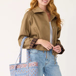 Vera Bradley Small Original Vera Tote | Premium Cotton | Blue Leaf - Juli's Wearable Art