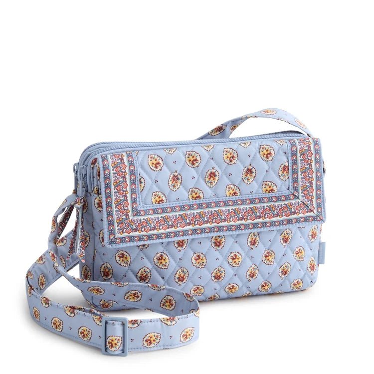Vera Bradley Tasha Triple Compartment Crossbody | Premium Cotton | Blue Leaf