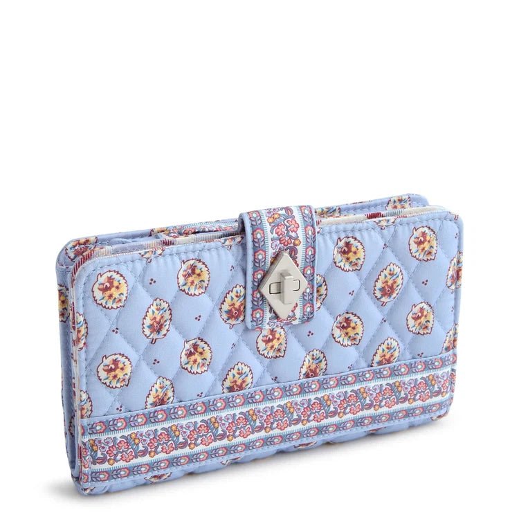 Vera Bradley Turnlock Wallet | Premium Cotton | Blue Leaf
