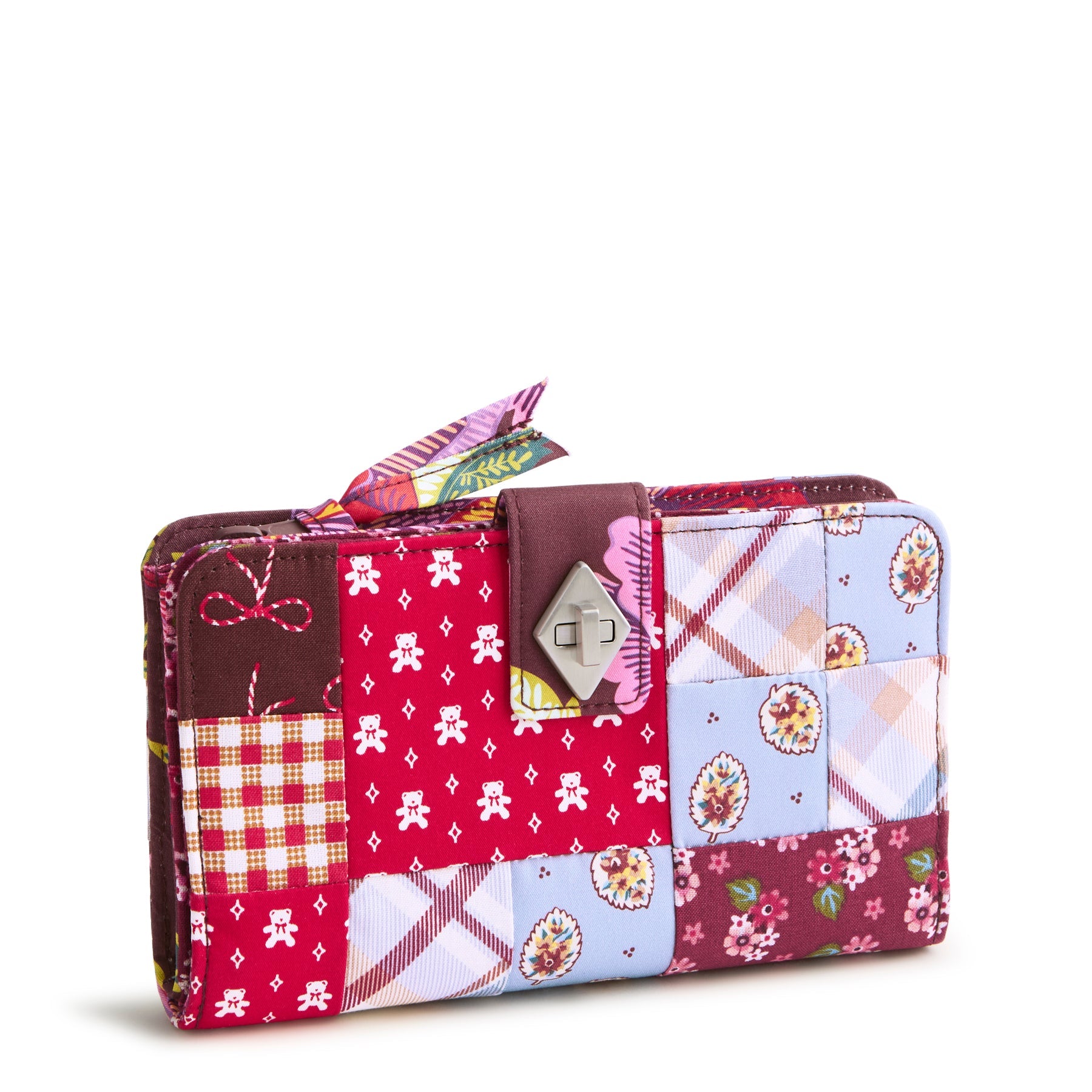 Vera Bradley Turnlock Wallet | Premium Cotton | Festive Check Patchwork
