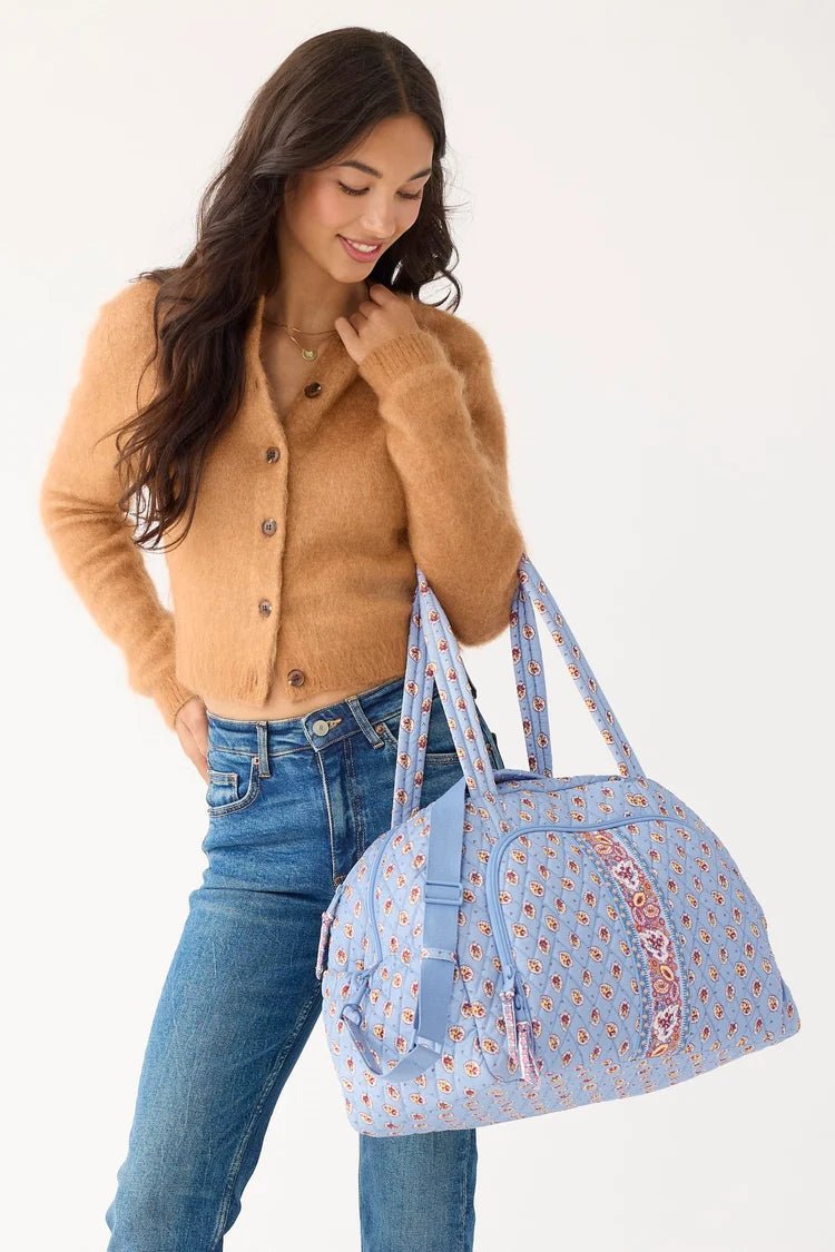 Vera Bradley Weekender Travel Bag | Premium Cotton | Blue Leaf
