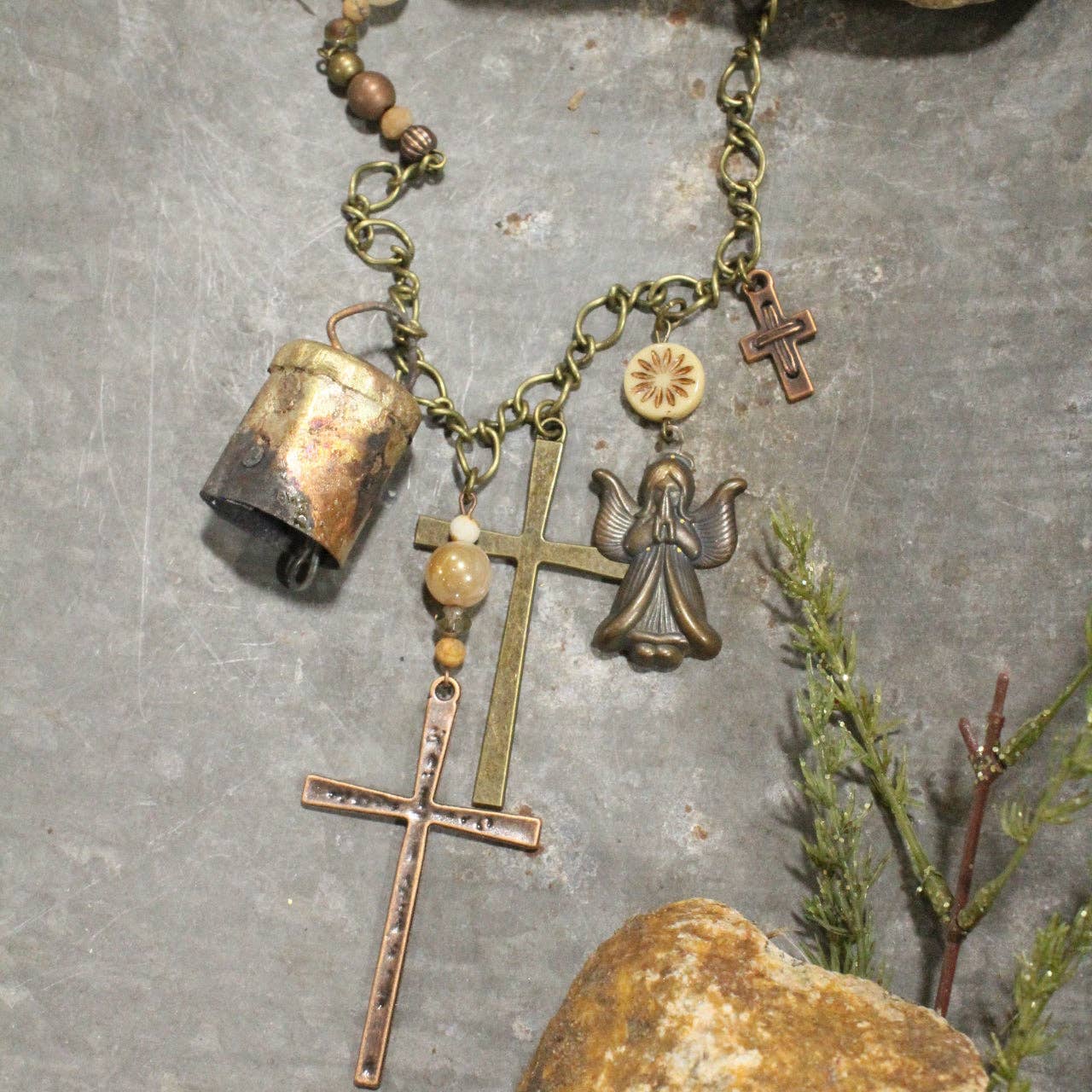 Vintage Angel & Bells Charm'd Necklace - Juli's Wearable Art