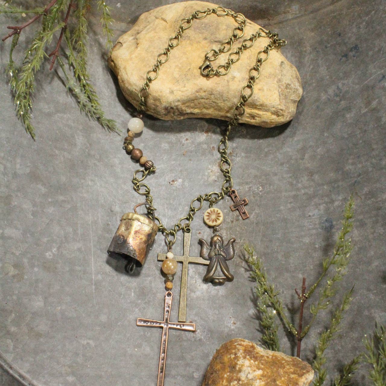 Vintage Angel & Bells Charm'd Necklace - Juli's Wearable Art