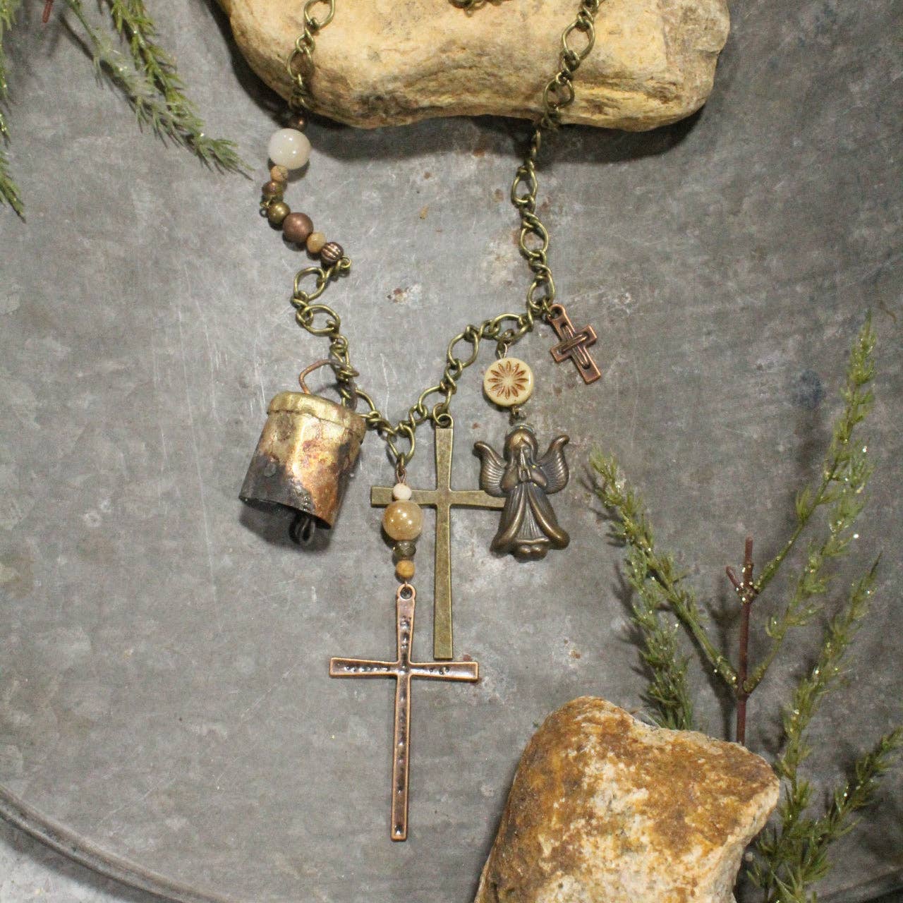 Vintage Angel & Bells Charm'd Necklace - Juli's Wearable Art