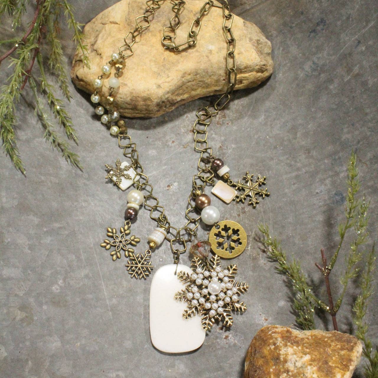 Vintage Snowflake Charm'd Necklace - Juli's Wearable Art