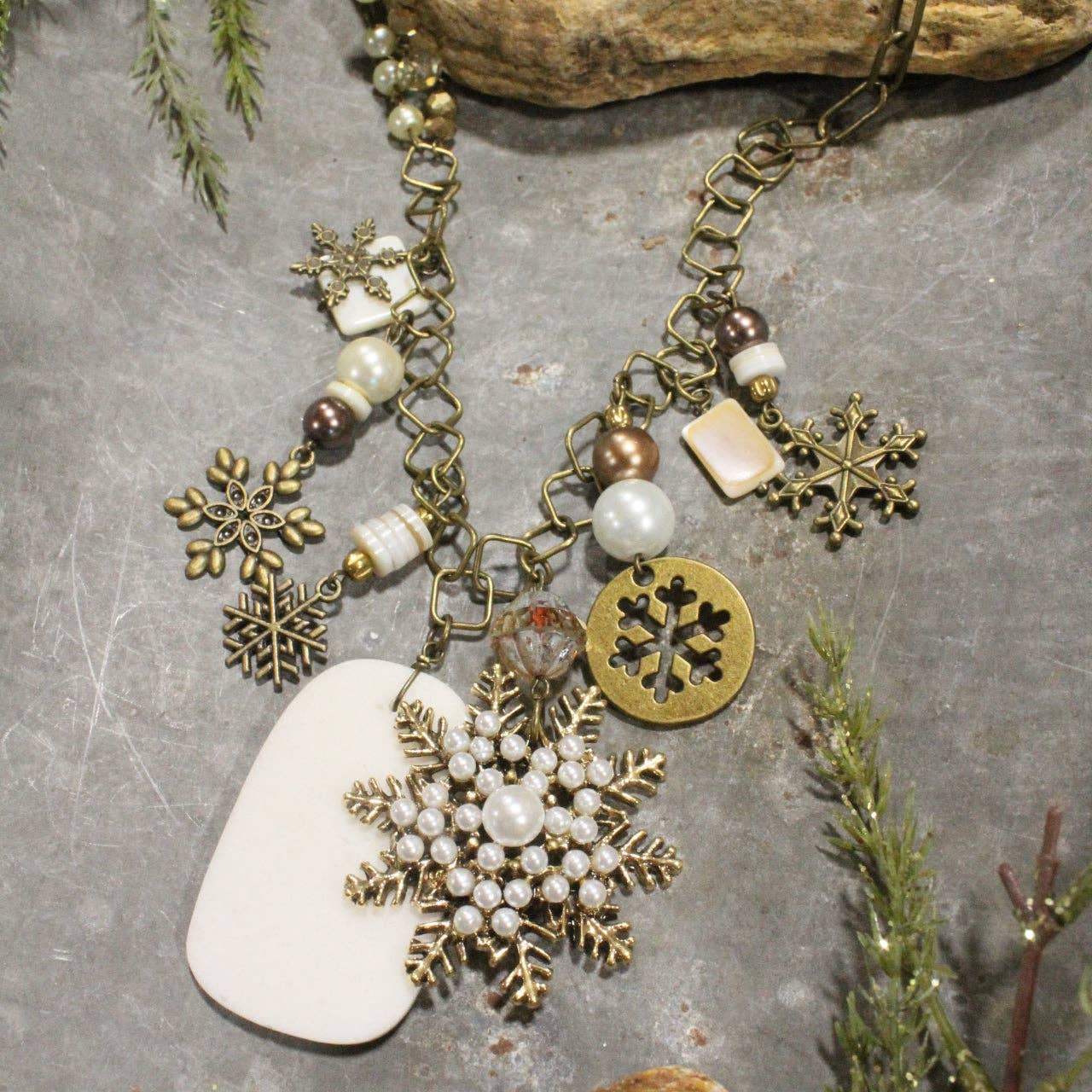 Vintage Snowflake Charm'd Necklace - Juli's Wearable Art