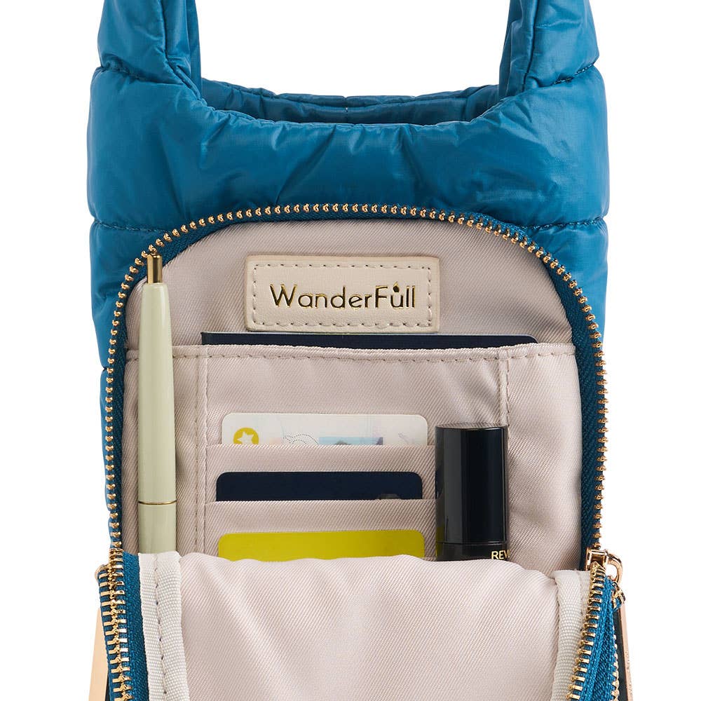 WanderFull® HydroBag® – Teal with Teal & Black Striped Strap - Juli's Wearable Art