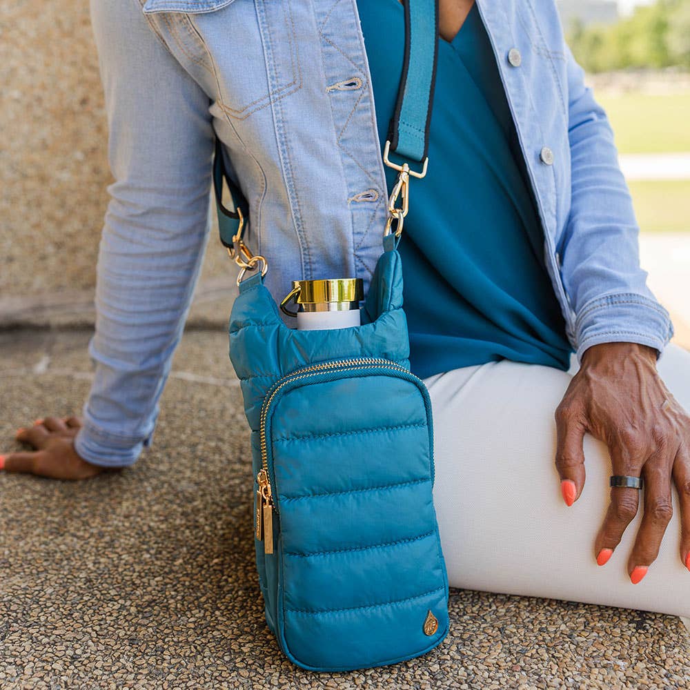 WanderFull® HydroBag® – Teal with Teal & Black Striped Strap - Juli's Wearable Art