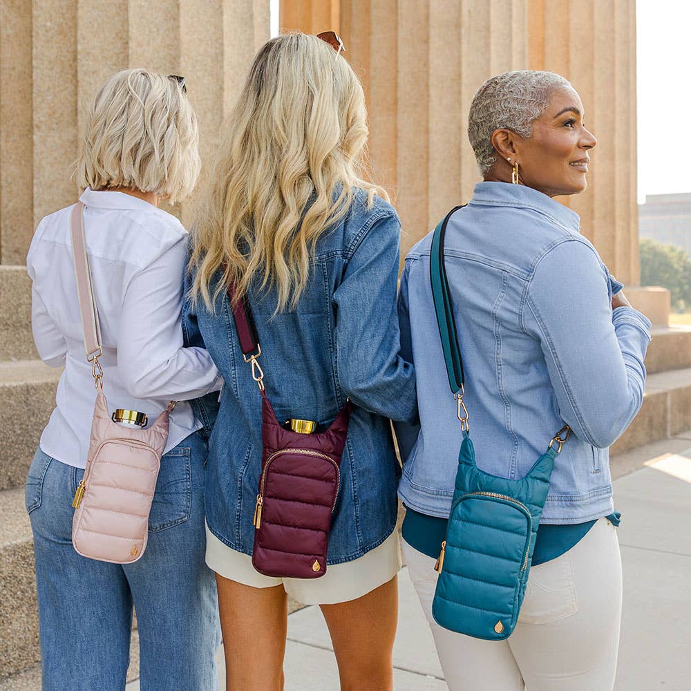 WanderFull® HydroBag® – Teal with Teal & Black Striped Strap - Juli's Wearable Art