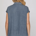 Washed Chambray Button Down Top | Denim Blue - Juli's Wearable Art