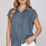 Washed Chambray Button Down Top | Denim Blue - Juli's Wearable Art