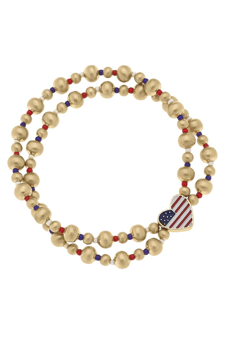 We Heart America 2 - Row Ball Bead Stretch Bracelet - Juli's Wearable Art