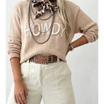 Western Howdy Letter Graphic Crew Neck Knit Sweater - Juli's Wearable Art