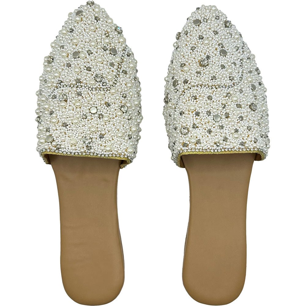 White Pearl Beaded Mules - Juli's Wearable Art