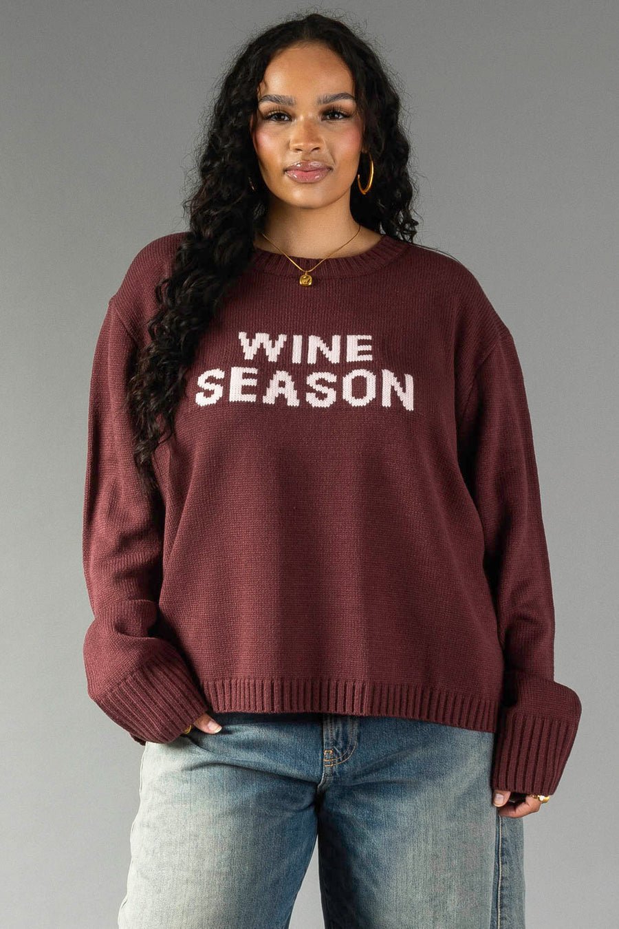 Wine Season Sweater | Burgundy + Light Pink