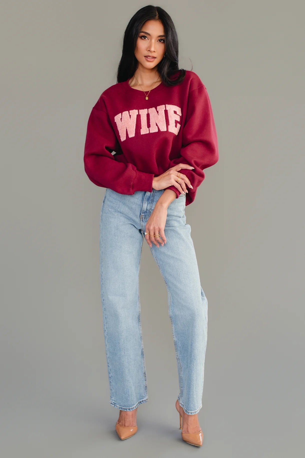 Wine Sweatshirt | Burgundy + Rose Mauve - Juli's Wearable Art