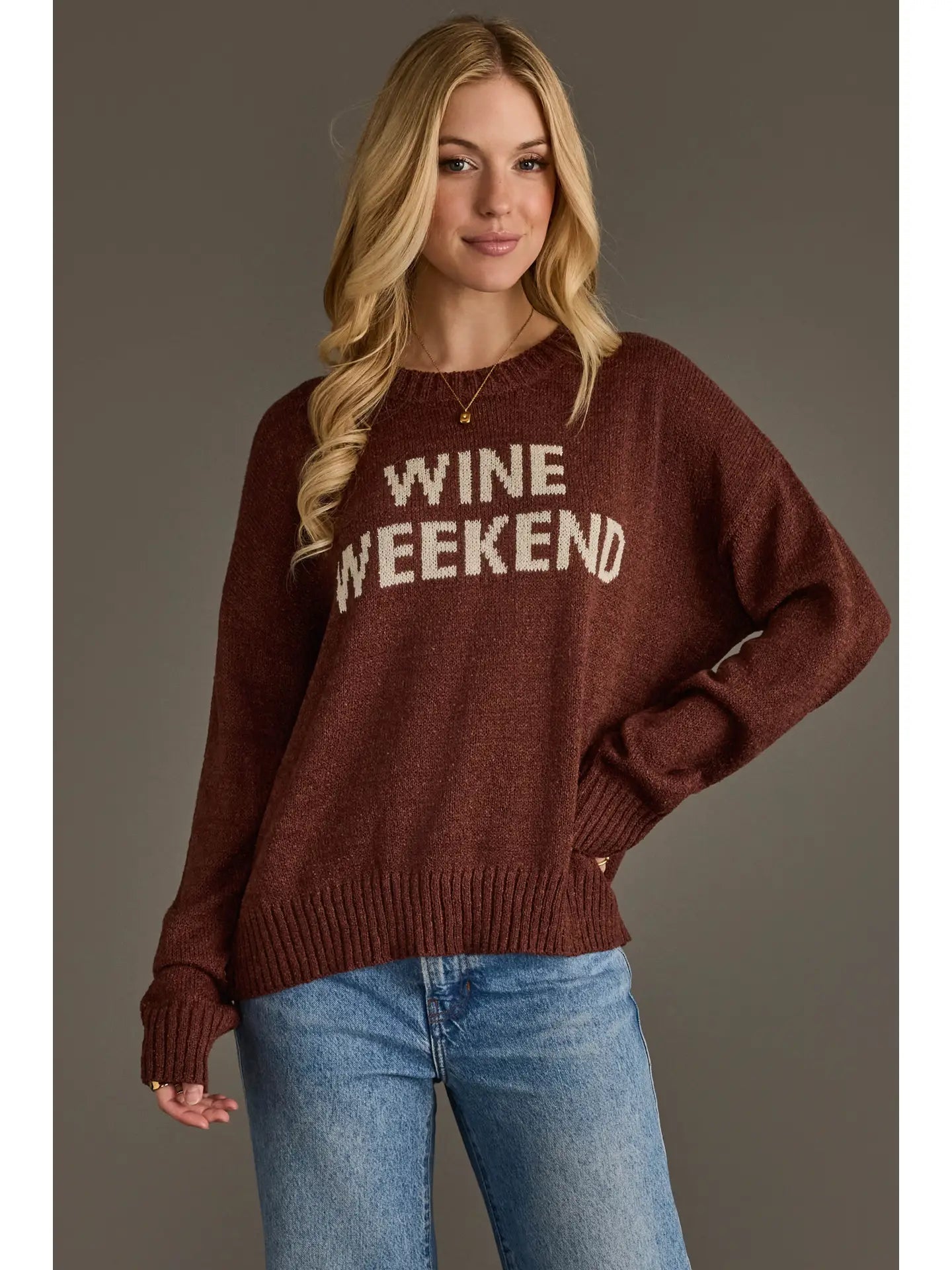 Wine Weekend Knit Sweater | Burgundy - Juli's Wearable Art