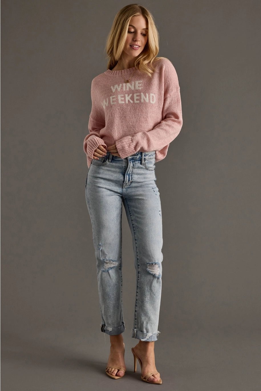 Wine Weekend Knit Sweater | Pink - Juli's Wearable Art