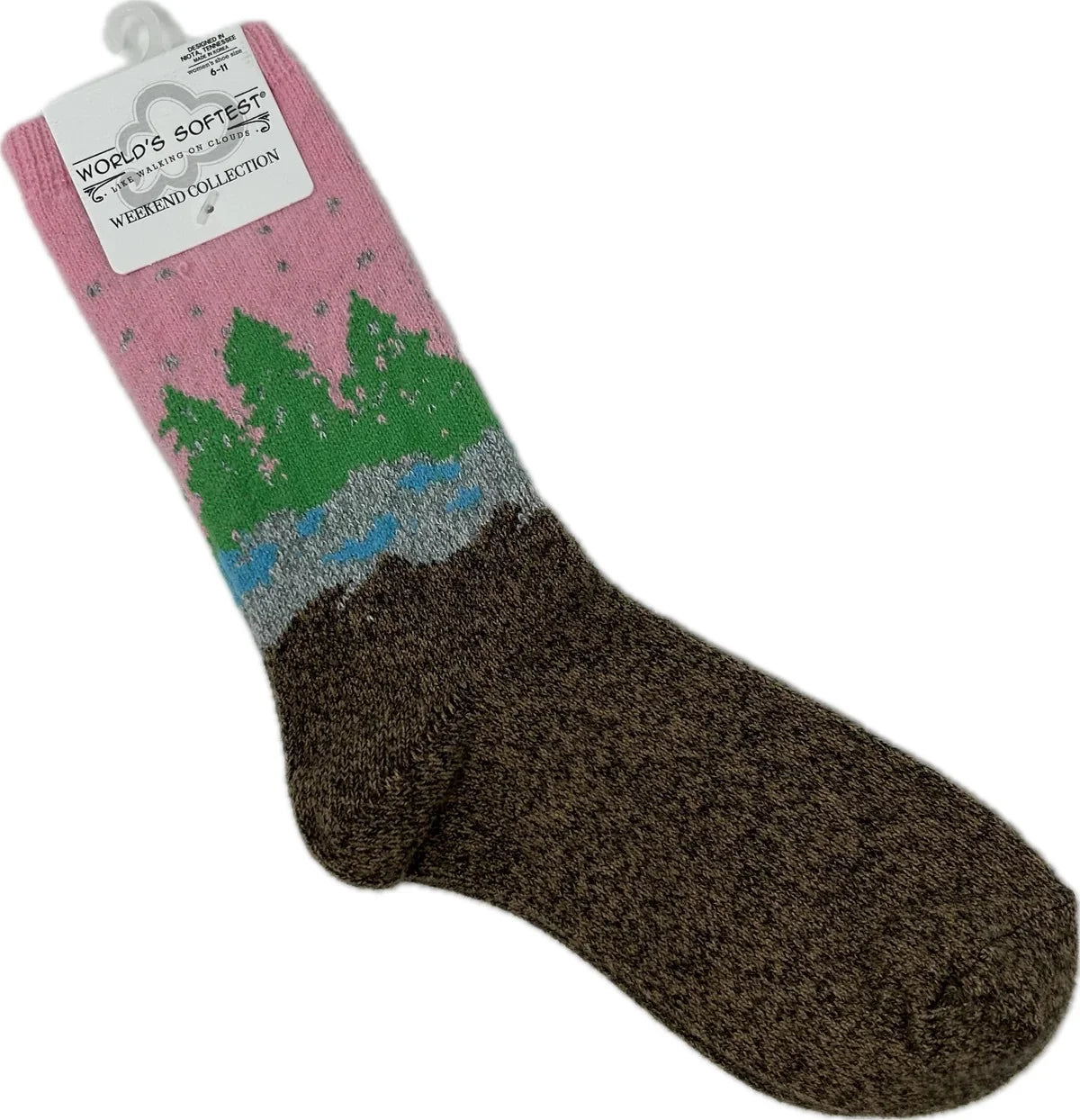 World's Softest Holiday Mini Crew Socks - Wonderland Forest Pink