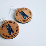 Wooden Bedford Bison Wrestling Earrings – Blue Singlet - Juli's Wearable Art