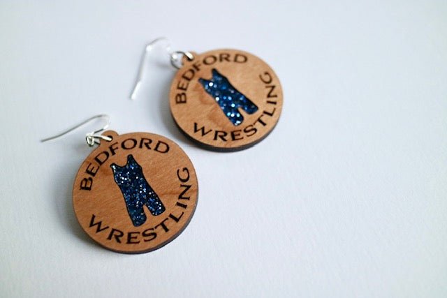 Wooden Bedford Bison Wrestling Earrings – Blue Singlet
