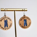 Wooden Bedford Bison Wrestling Earrings – Blue Singlet - Juli's Wearable Art
