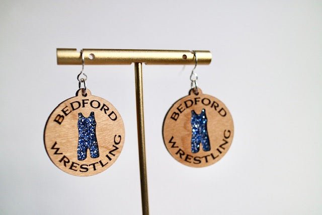 Wooden Bedford Bison Wrestling Earrings – Blue Singlet