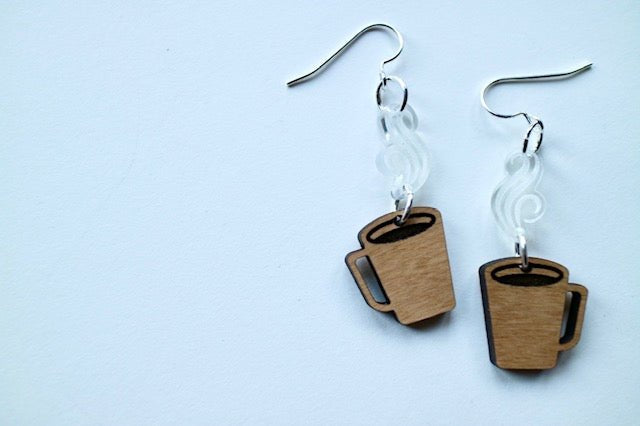 Wooden Coffee Mug Earrings - Juli's Wearable Art