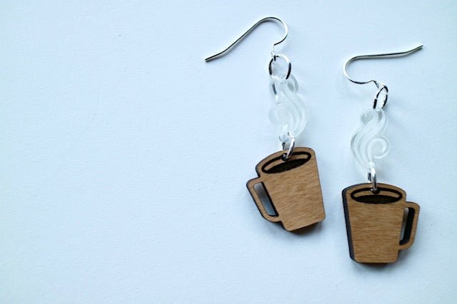 Wooden Coffee Mug Earrings
