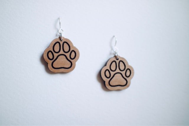 Wooden Dog Paw Earrings