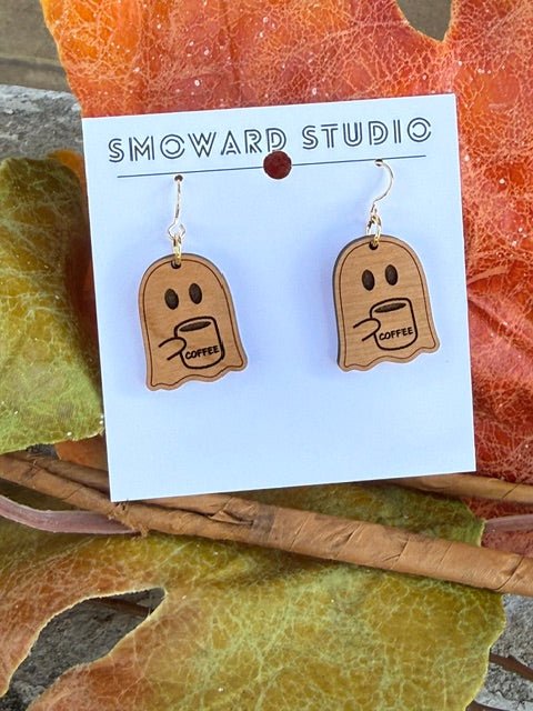 Wooden Ghosts with Coffee Earrings