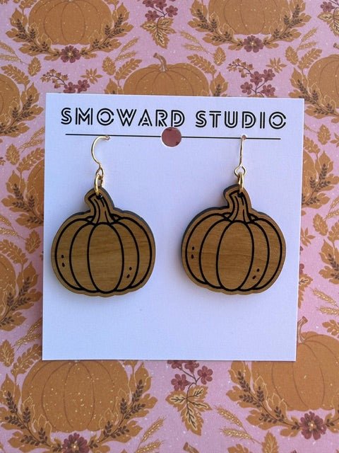Wooden Pumpkin Earrings