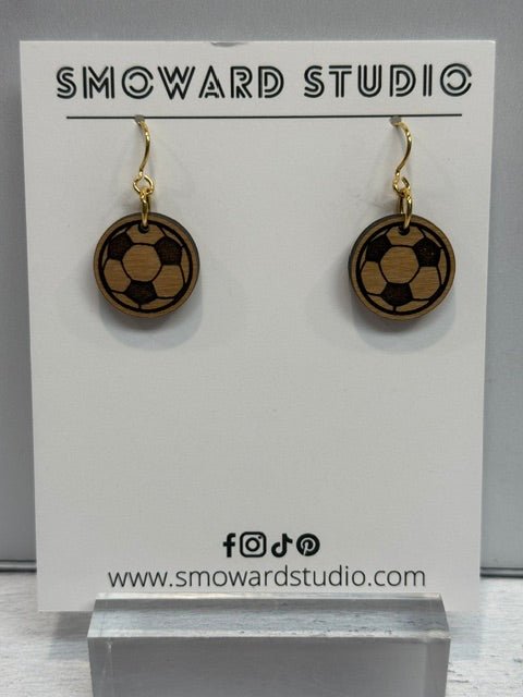 Wooden Soccer Earrings