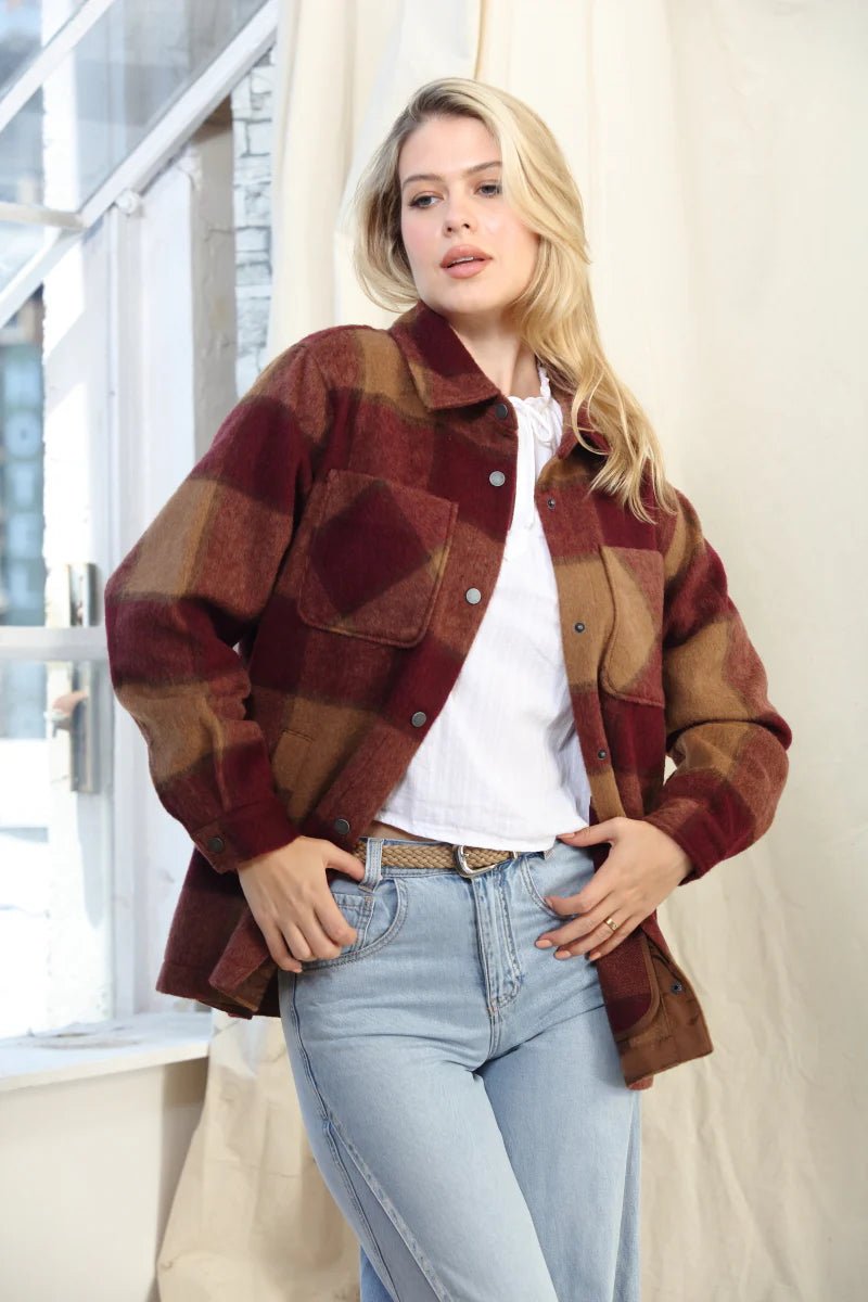 Wool Blended Plaid Shacket - Juli's Wearable Art