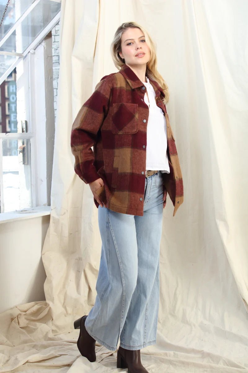 Wool Blended Plaid Shacket - Juli's Wearable Art