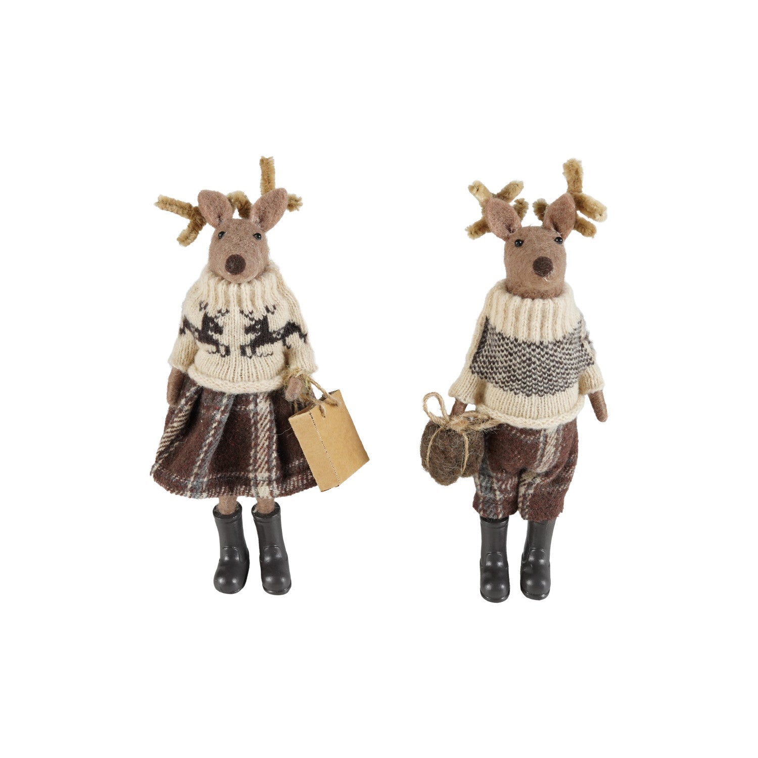Wool Felt Deer in Cozy Clothes with Gift - Juli's Wearable Art