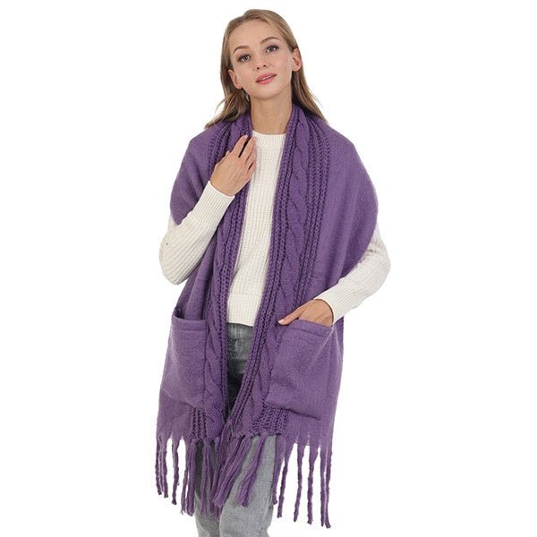 Woven Edge Pocket Oblong Scarf with Fringe – Purple - Juli's Wearable Art