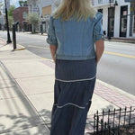 Woven Striped Tiered Long Skirt | Navy - Juli's Wearable Art