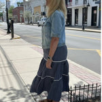 Woven Striped Tiered Long Skirt | Navy - Juli's Wearable Art