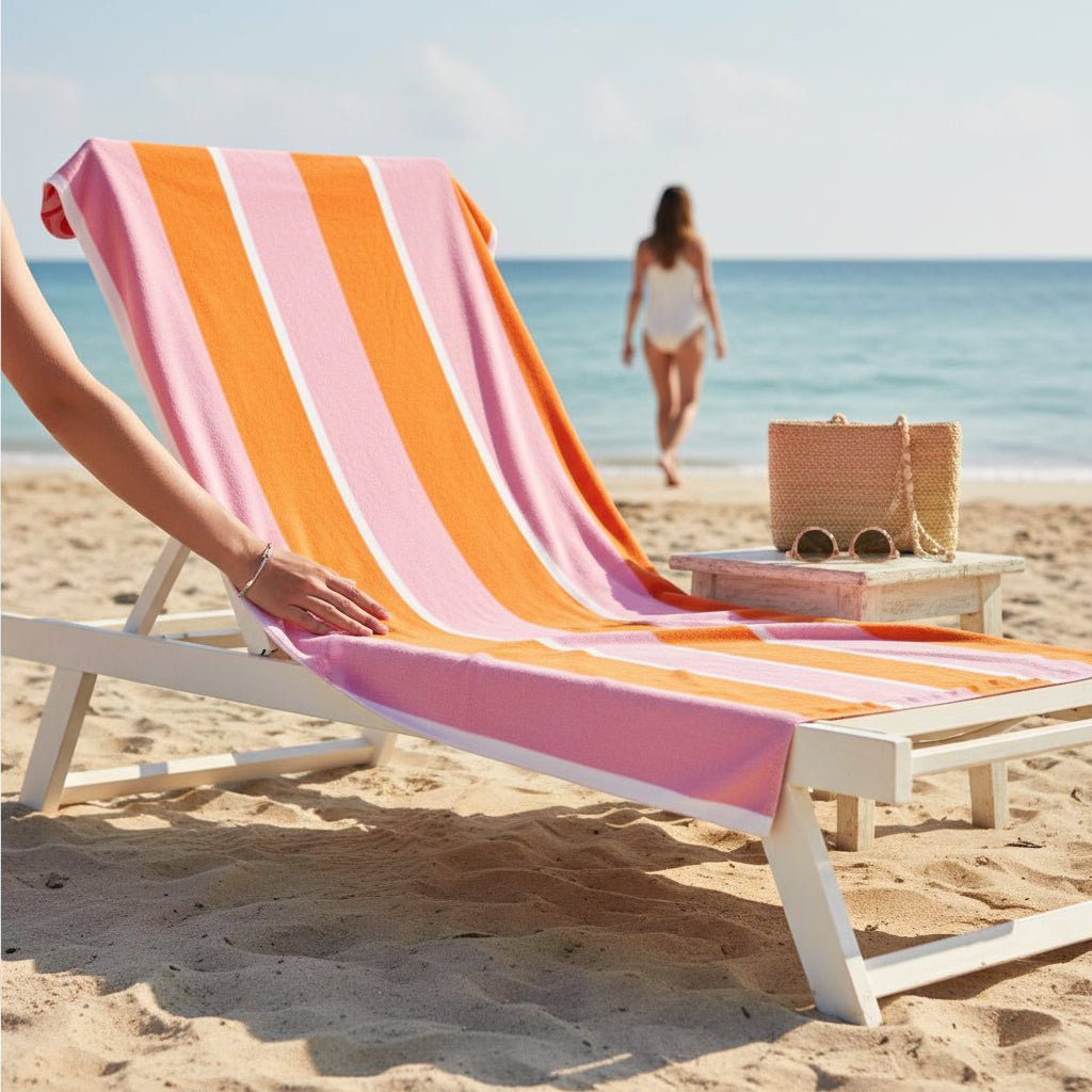 XL Quick - Dry Beach Towel | Sicily Stripes Pink - Juli's Wearable Art