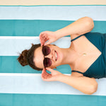 XL Quick - Dry Beach Towel | Sicily Stripes Teal - Juli's Wearable Art