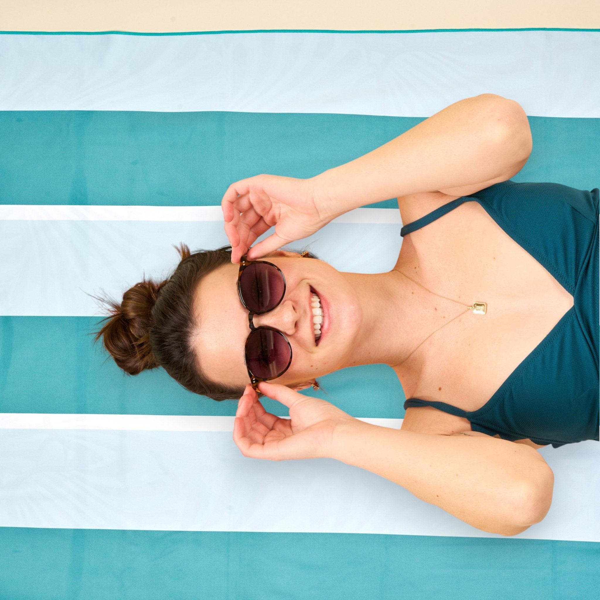 XL Quick - Dry Beach Towel | Sicily Stripes Teal - Juli's Wearable Art