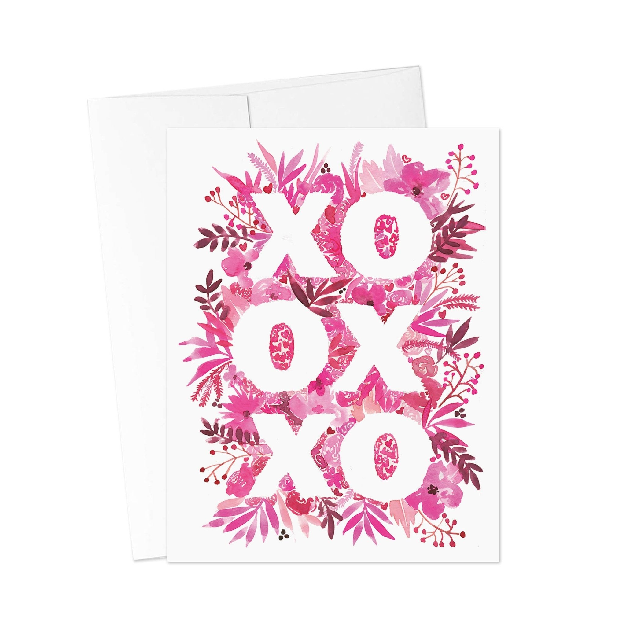 XOXO - Pink Botanical Valentines Day Greeting Card - Juli's Wearable Art